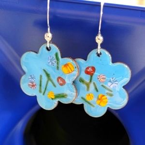 Hand Crafted Blue Floral Earrings